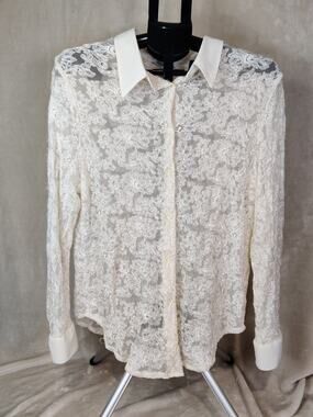 VTG San Andre Lace Women's Collared Top Long Sleeve Floral Cottage Core Size XL